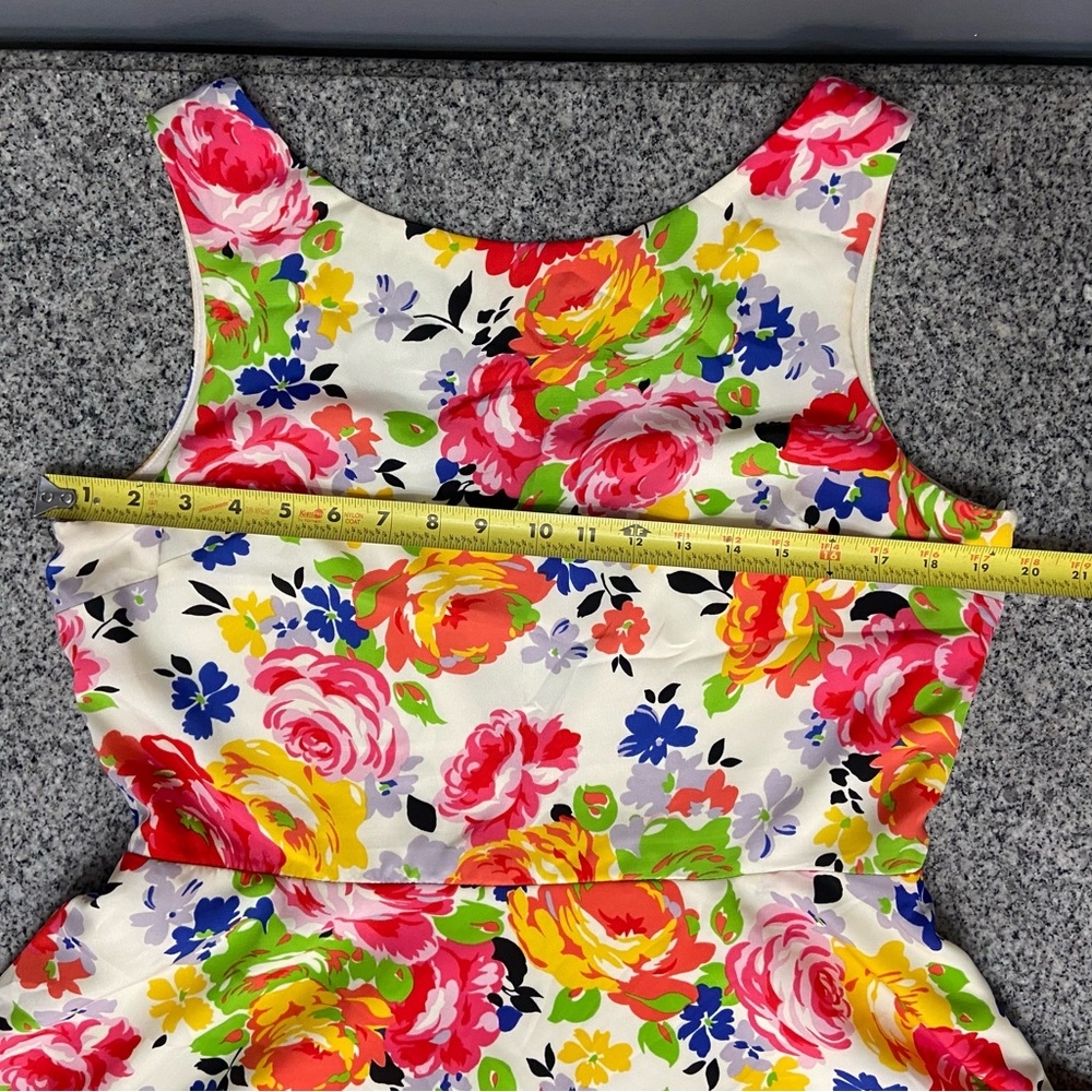 Betsey Johnson Cream Floral Dress with Pink Yellow & Blue Accents fit & flare 14 - Picture 9 of 16